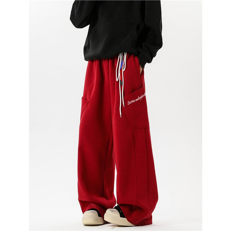 Pantaloni sport casual unisex bleumarin închis, stil retro american primăvară, croială lejeră