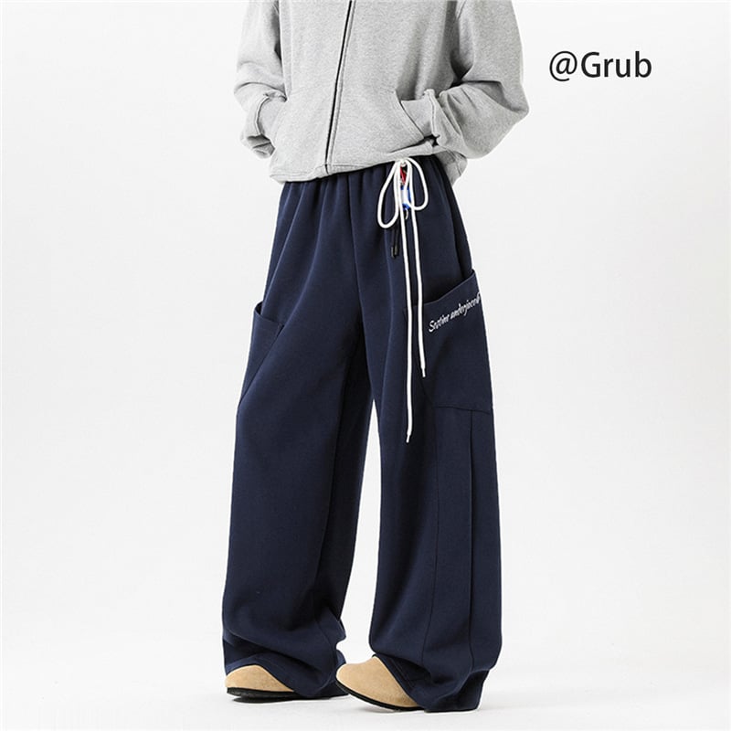 Pantaloni sport casual unisex bleumarin închis, stil retro american primăvară, croială lejeră