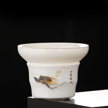 Set filtru ceai Dehua Cream Jade, ceramică pentru ceremonia ceaiului, filtru din fibră nețesută, pentru uz casnic
