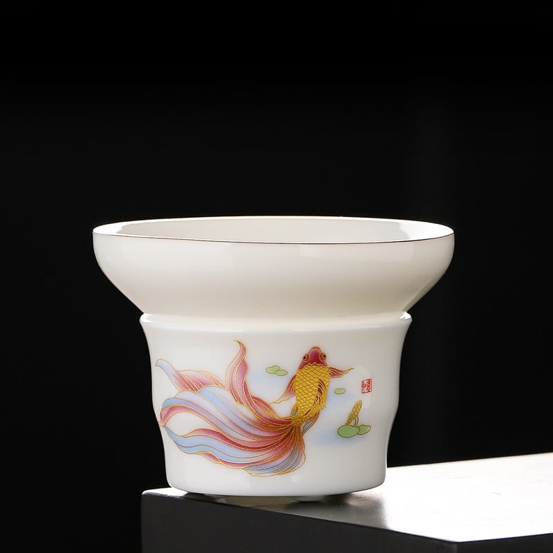 Set filtru ceai Dehua Cream Jade, ceramică pentru ceremonia ceaiului, filtru din fibră nețesută, pentru uz casnic