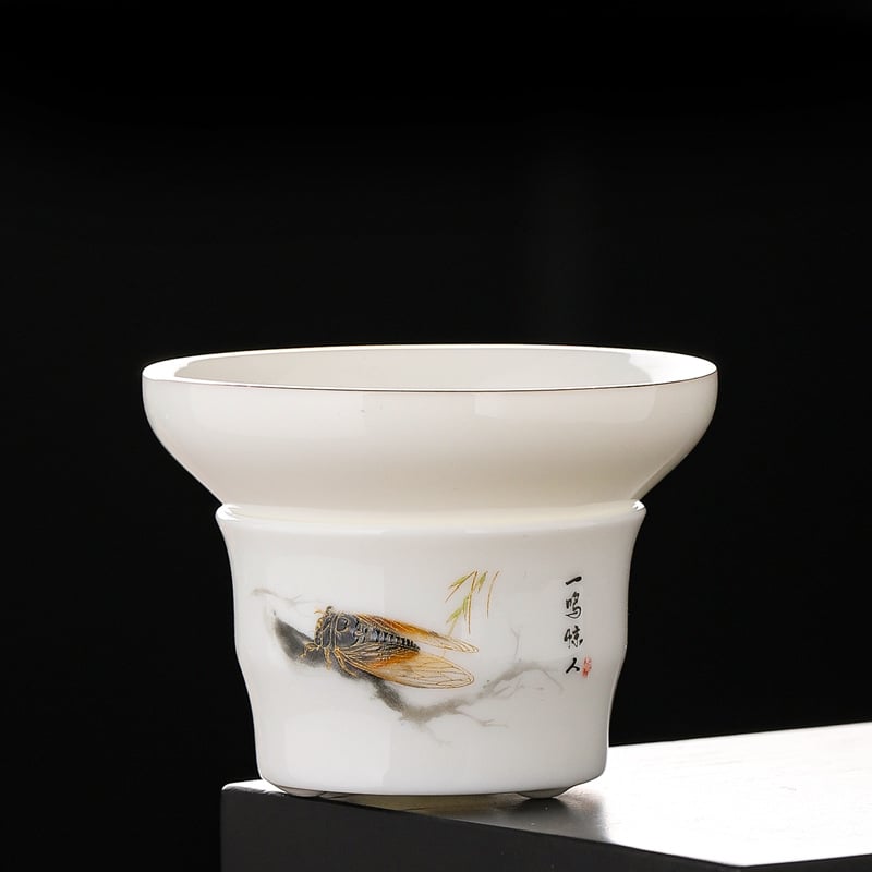 Set filtru ceai Dehua Cream Jade, ceramică pentru ceremonia ceaiului, filtru din fibră nețesută, pentru uz casnic