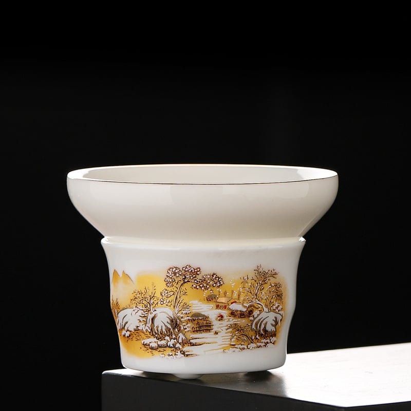 Set filtru ceai Dehua Cream Jade, ceramică pentru ceremonia ceaiului, filtru din fibră nețesută, pentru uz casnic