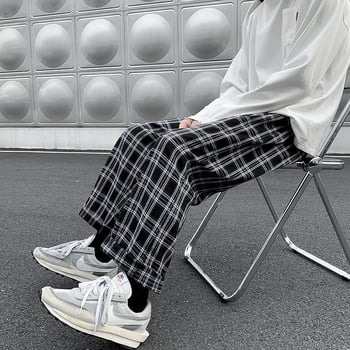 Pantaloni bărbătești în carouri, modă de toamnă, stil coreean, croială dreaptă, largi, 2023