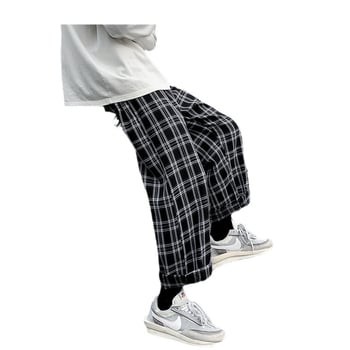 Pantaloni bărbătești în carouri, modă de toamnă, stil coreean, croială dreaptă, largi, 2023