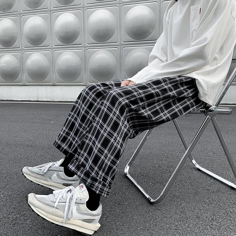 Pantaloni bărbătești în carouri, modă de toamnă, stil coreean, croială dreaptă, largi, 2023