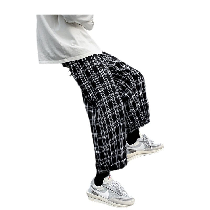 Pantaloni bărbătești în carouri, modă de toamnă, stil coreean, croială dreaptă, largi, 2023