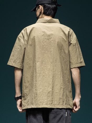 Cămașă polo pentru bărbați, în stil japonez de muncă, mâneci scurte, uscat rapid, croială lejeră, top casual de vară