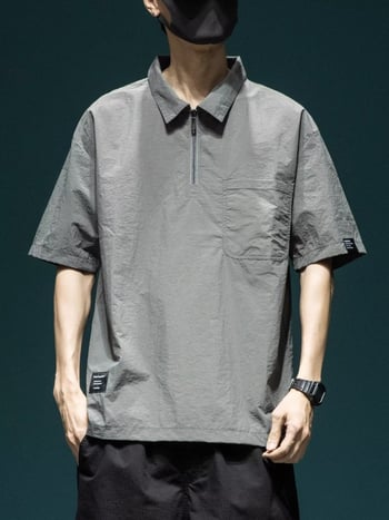 Cămașă polo pentru bărbați, în stil japonez de muncă, mâneci scurte, uscat rapid, croială lejeră, top casual de vară