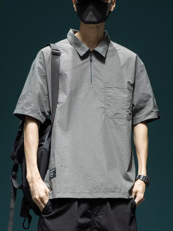 Cămașă polo pentru bărbați, în stil japonez de muncă, mâneci scurte, uscat rapid, croială lejeră, top casual de vară