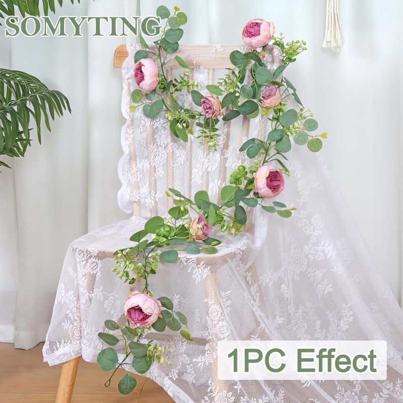 Viță artificială cu peony și eucalyptus pentru decorul sufrageriei și al nunții