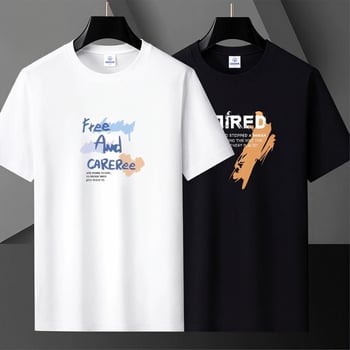 Tricou de vară din bumbac 350 g pentru bărbați, mâneci scurte, guler rotund, croială lejeră, mărime mare, stil american