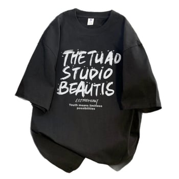 Tricou de vară din bumbac 350 g pentru bărbați, mâneci scurte, guler rotund, croială lejeră, mărime mare, stil american