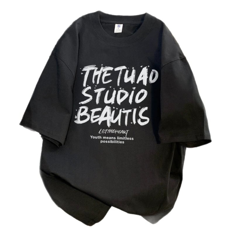 Tricou de vară din bumbac 350 g pentru bărbați, mâneci scurte, guler rotund, croială lejeră, mărime mare, stil american