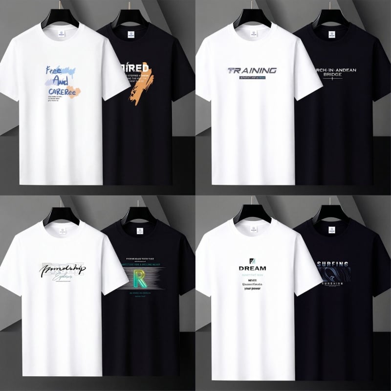 Tricou de vară din bumbac 350 g pentru bărbați, mâneci scurte, guler rotund, croială lejeră, mărime mare, stil american