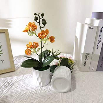 Bonsai cu iasmin cu trei ramuri, nouă flori, în ghiveci mic — plantă artificială de interior pentru decor și fotografie