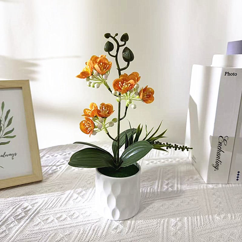 Bonsai cu iasmin cu trei ramuri, nouă flori, în ghiveci mic — plantă artificială de interior pentru decor și fotografie