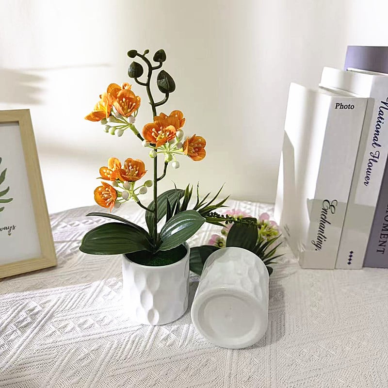 Bonsai cu iasmin cu trei ramuri, nouă flori, în ghiveci mic — plantă artificială de interior pentru decor și fotografie