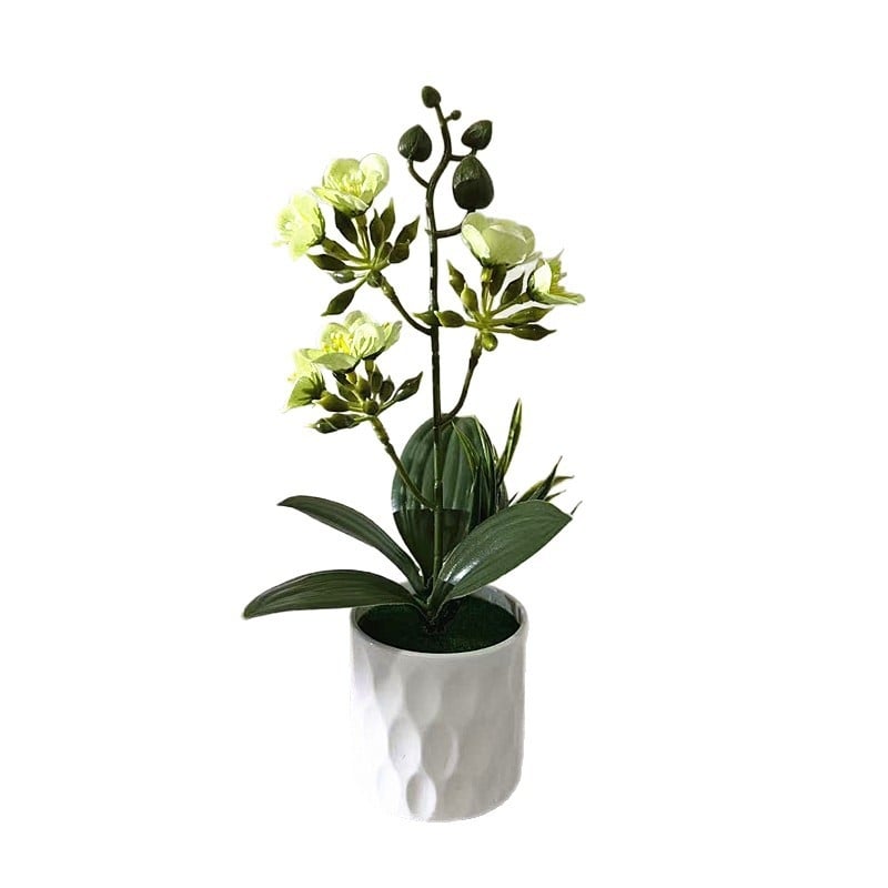 Bonsai cu iasmin cu trei ramuri, nouă flori, în ghiveci mic — plantă artificială de interior pentru decor și fotografie