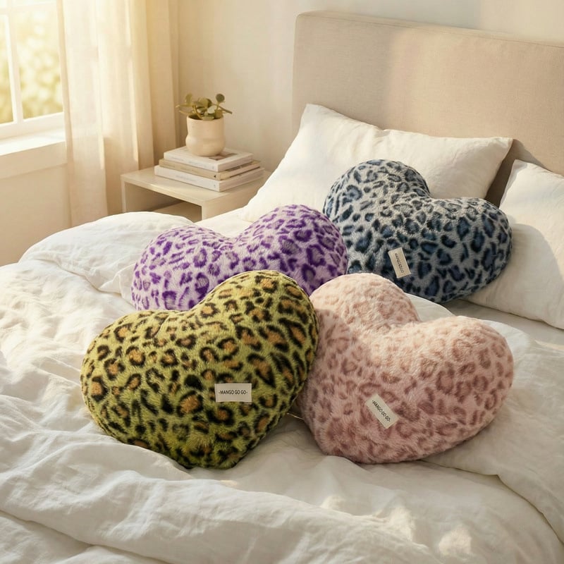 Perna decorativă inimă, imprimeu leopard, pentru canapea și sufragerie, pernă decorativă, cadou de Valentine's Day, suport lombar pentru birou