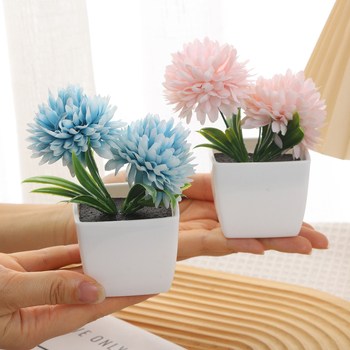 Plantă artificială în ghiveci cu mini bonsai crizantemă și flori artificiale decorative