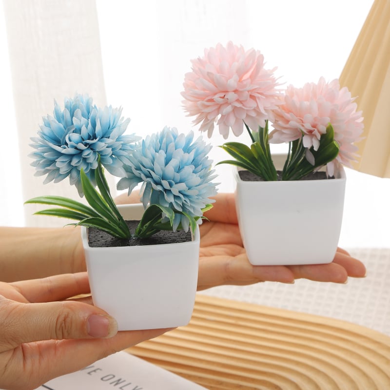 Plantă artificială în ghiveci cu mini bonsai crizantemă și flori artificiale decorative