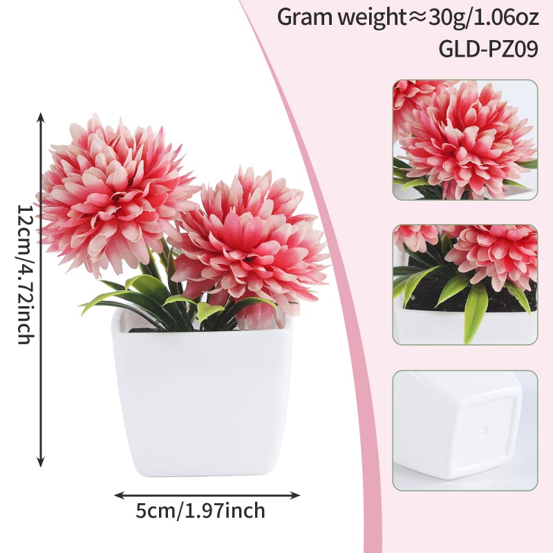 Plantă artificială în ghiveci cu mini bonsai crizantemă și flori artificiale decorative