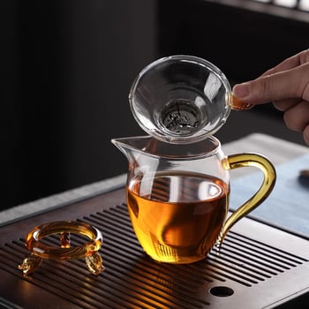 Set de ceai din sticlă cu filtru integrat și separator, set de trei piese pentru servire ceai și strecurător (model 2026)