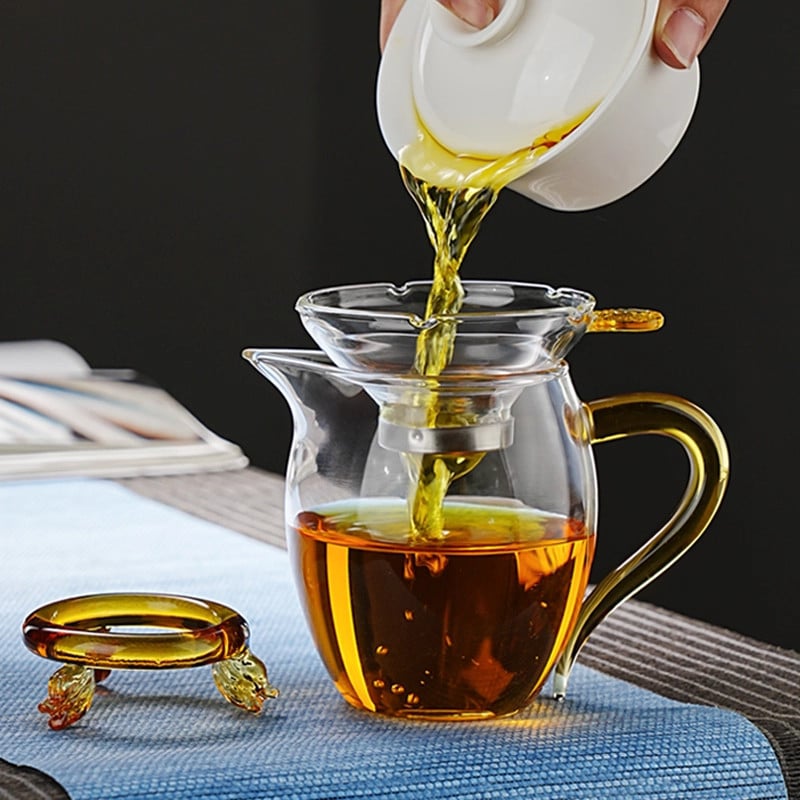Set de ceai din sticlă cu filtru integrat și separator, set de trei piese pentru servire ceai și strecurător (model 2026)