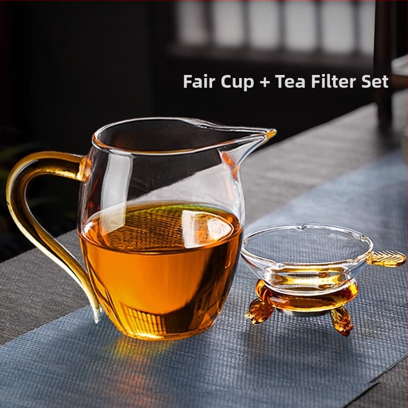 Set de ceai din sticlă cu filtru integrat și separator, set de trei piese pentru servire ceai și strecurător (model 2026)