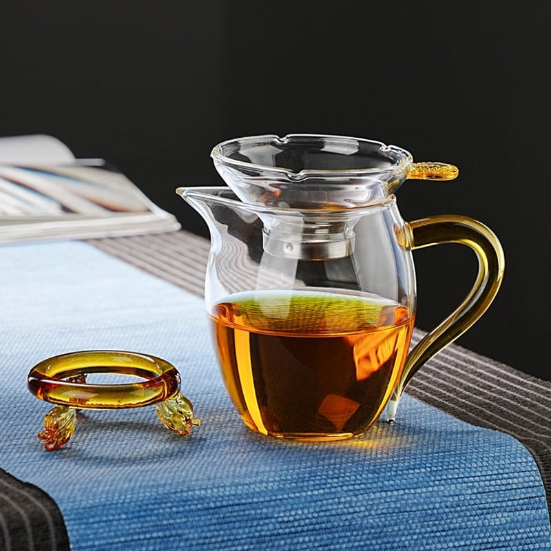 Set de ceai din sticlă cu filtru integrat și separator, set de trei piese pentru servire ceai și strecurător (model 2026)