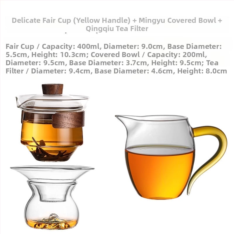 Set de ceai din sticlă cu filtru integrat și separator, set de trei piese pentru servire ceai și strecurător (model 2026)
