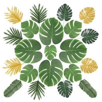 Set de frunze artificiale pentru decor de petrecere hawaian cu baloane — frunze cu aspect de carapace de țestoasă, aranjament DIY