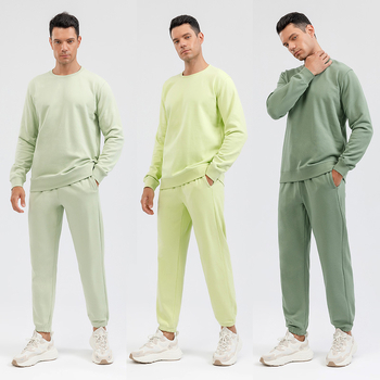 Trening bărbătesc din bumbac pentru primăvară și toamnă, pantaloni lejeri cu manșete și hanorac cu guler rotund, personalizat