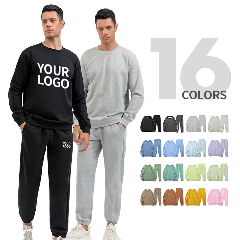 Trening bărbătesc din bumbac pentru primăvară și toamnă, pantaloni lejeri cu manșete și hanorac cu guler rotund, personalizat