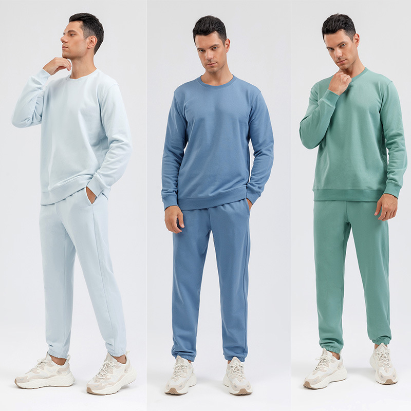 Trening bărbătesc din bumbac pentru primăvară și toamnă, pantaloni lejeri cu manșete și hanorac cu guler rotund, personalizat