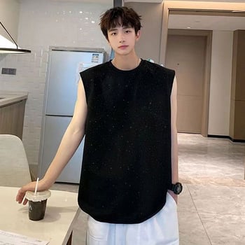 Tricou fără mâneci, lejer, stil Hong Kong, cu imprimeu stele, din bumbac 100%