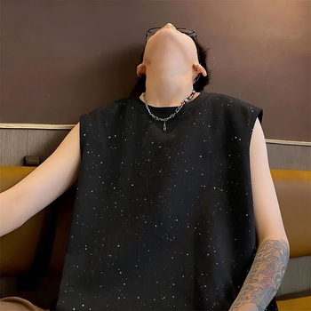 Tricou fără mâneci, lejer, stil Hong Kong, cu imprimeu stele, din bumbac 100%