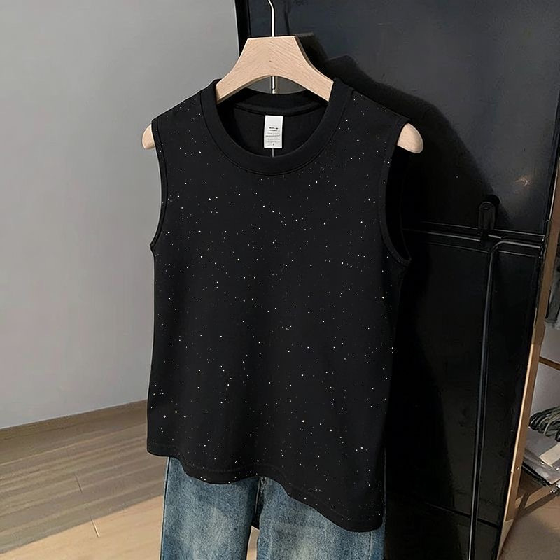 Tricou fără mâneci, lejer, stil Hong Kong, cu imprimeu stele, din bumbac 100%