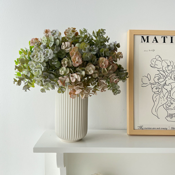 Plantă artificială verde, atârnată, cu eucalipt alb înghețat și buchet de frunze de bani, pentru decor acasă și vitrină