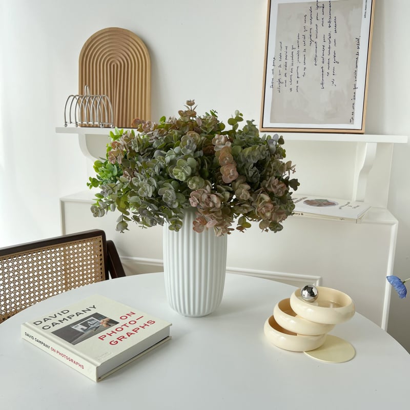 Plantă artificială verde, atârnată, cu eucalipt alb înghețat și buchet de frunze de bani, pentru decor acasă și vitrină