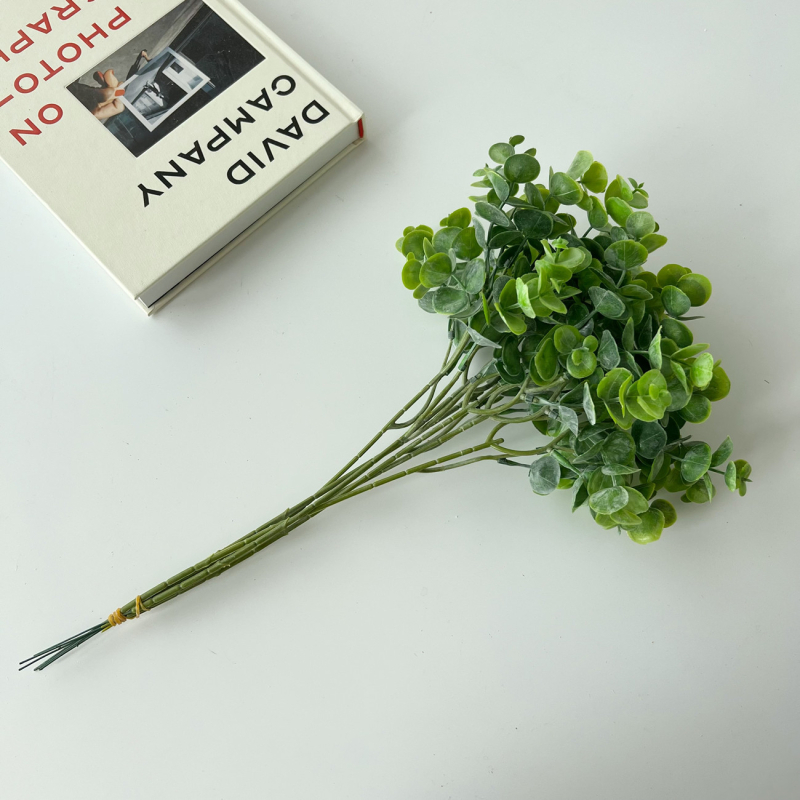 Plantă artificială verde, atârnată, cu eucalipt alb înghețat și buchet de frunze de bani, pentru decor acasă și vitrină