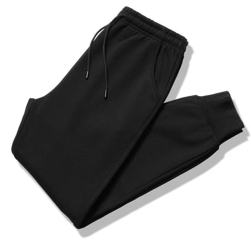 Unisex sportske hlače od 100% pamuka, širokog kroja, terry tkanina, crne duge hlače