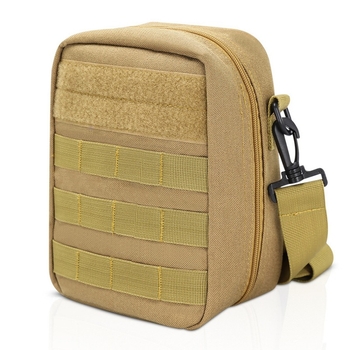 Set nou de urgență pentru familie — geantă cubică de stocare a medicamentelor cu curea, trusă de prim ajutor pentru casă și mașină, culoare camel, dimensiuni 10.1×14.9×21 cm.