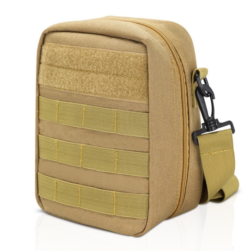 Set nou de urgență pentru familie — geantă cubică de stocare a medicamentelor cu curea, trusă de prim ajutor pentru casă și mașină, culoare camel, dimensiuni 10.1×14.9×21 cm.
