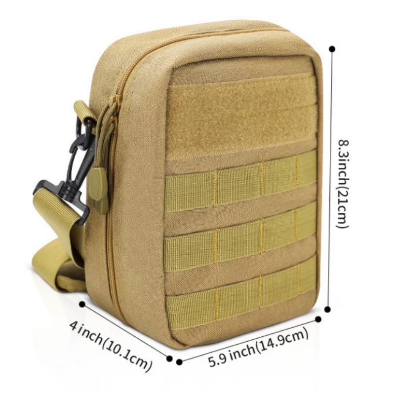Set nou de urgență pentru familie — geantă cubică de stocare a medicamentelor cu curea, trusă de prim ajutor pentru casă și mașină, culoare camel, dimensiuni 10.1×14.9×21 cm.