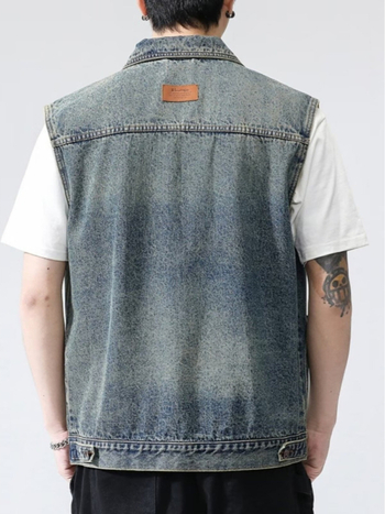 Vestă din denim pentru bărbați, croială largă, pentru exterior, stil retro american, îmbrăcăminte de lucru