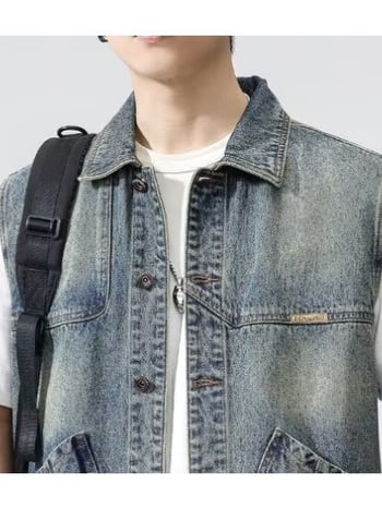 Vestă din denim pentru bărbați, croială largă, pentru exterior, stil retro american, îmbrăcăminte de lucru