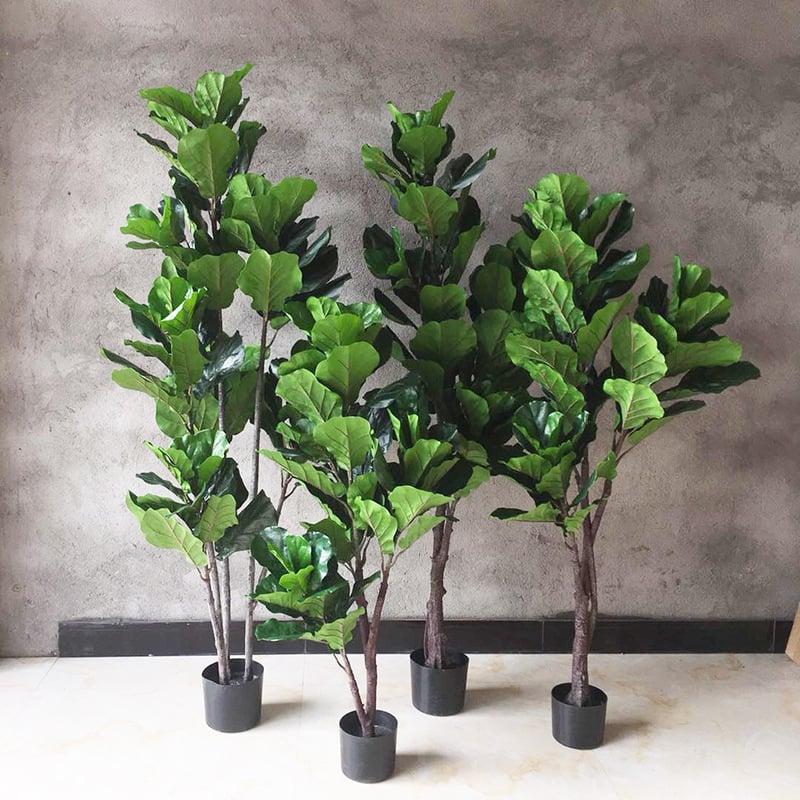 Ficus lyrata artificial în ghiveci, plantă verde de interior pentru sufragerie și vitrină