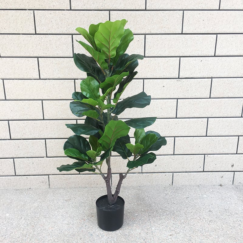 Ficus lyrata artificial în ghiveci, plantă verde de interior pentru sufragerie și vitrină