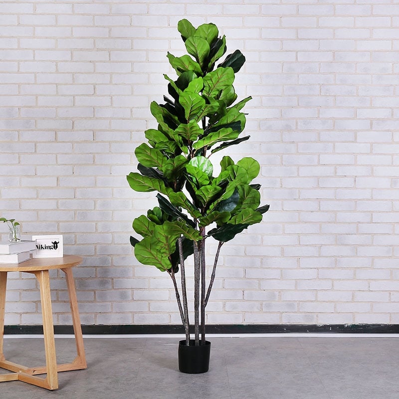 Ficus lyrata artificial în ghiveci, plantă verde de interior pentru sufragerie și vitrină
